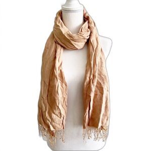 Kenneth Cole Beige Silk Tassel Hem Scarf Wrap